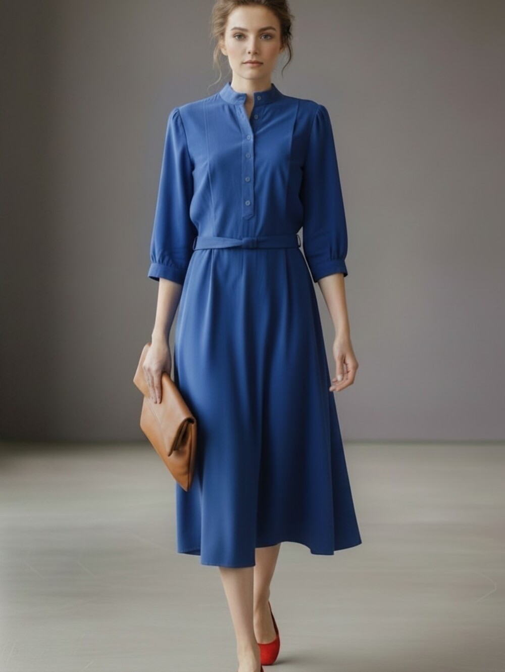 A.P.C. Rue Madame Paris Blue Tencel Belted Midi Shirt Dress XS